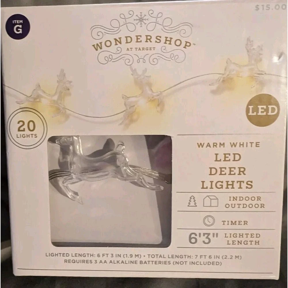 Indoor Outdoor Warm LED Deer-Shaped Christmas Lights 20 Count Strand